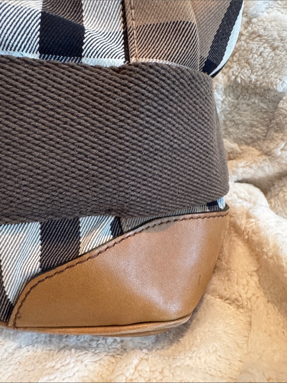 Burberry Beige Plaid and Brown Leather Satchel - Picture 11 of 15